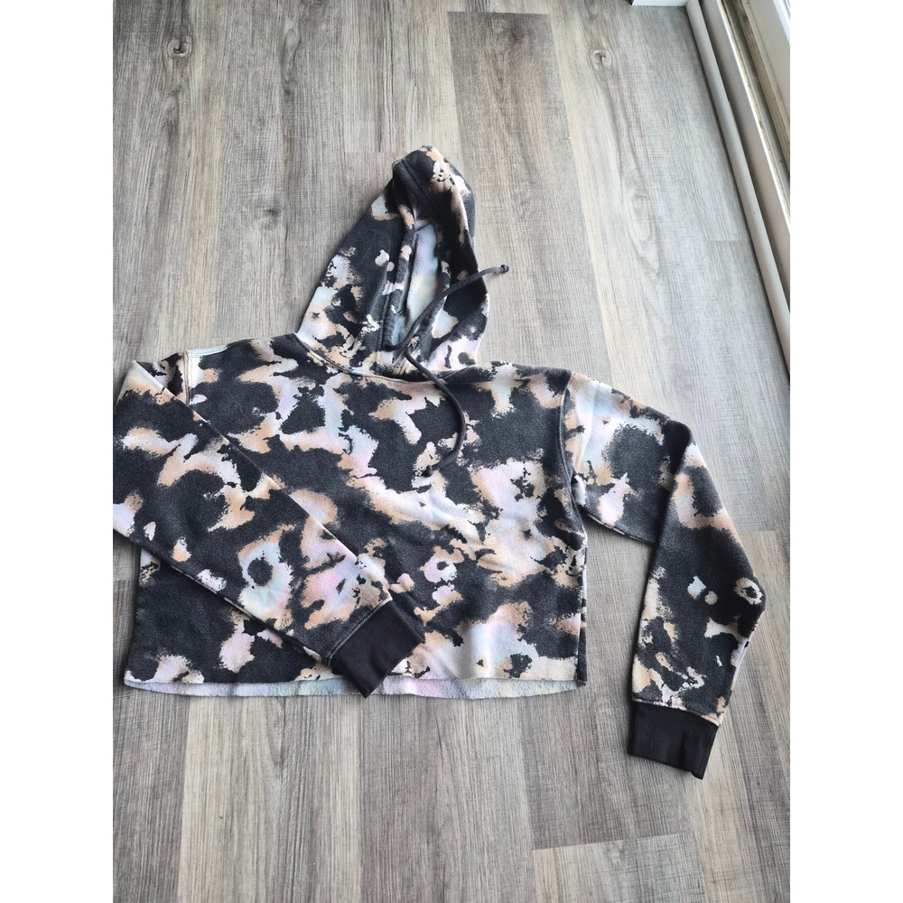 Wild Fable Women XS Cropped Tie Dye Hoodie Black Tan Pastel Fleece Pullover